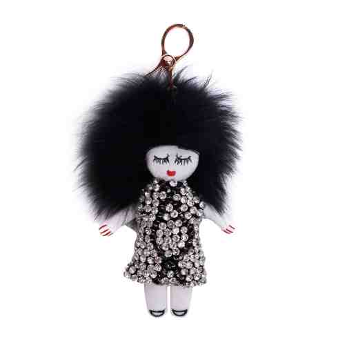 ACCESORIU GEANTA PAPUSA CHARM ALBA POMPON NEGRU BLANA VULPE