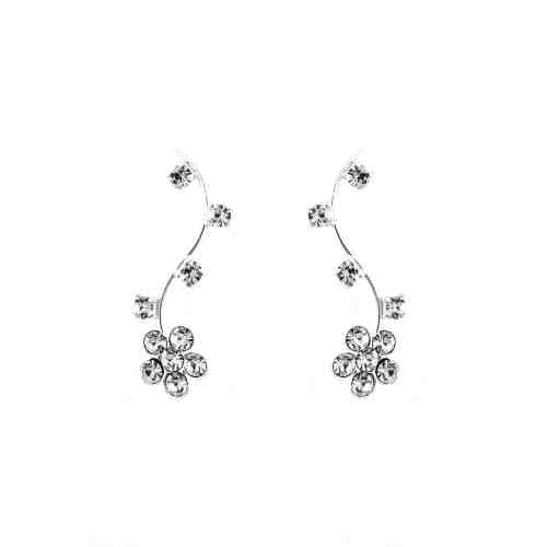 Cercei Argint 925 Clear Crystal Flowers Ear Pin