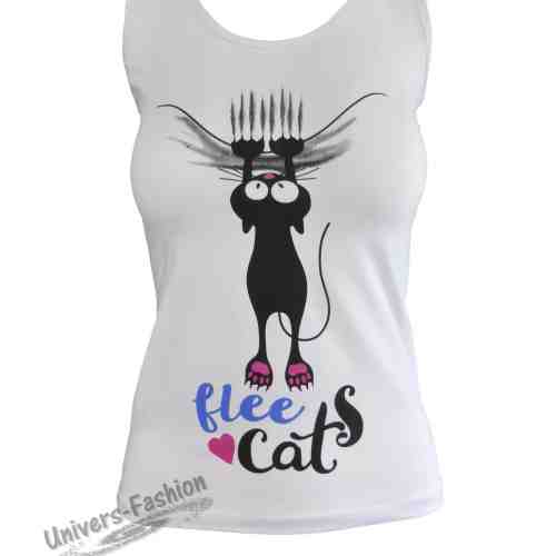 Maiou damă - alb cu imprimeu pisică flee cats"