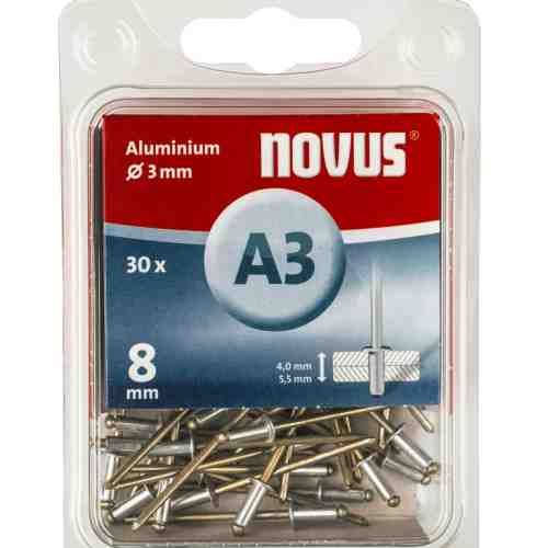 Nituri pop (nituri oarbe) Aluminiu &Oslash; 3x8 mm 30 buc Novus A3 pentru nituire cu cleste nituri