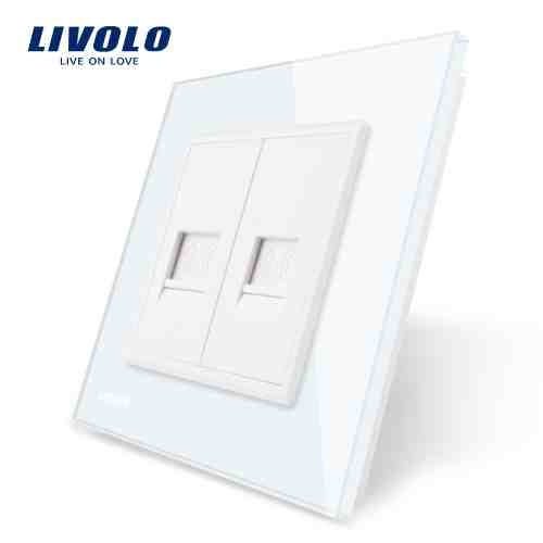 Priza dubla Telefon Livolo cu rama din sticla