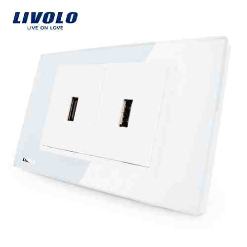 Priza dubla USB Livolo cu rama din sticla – standard italian