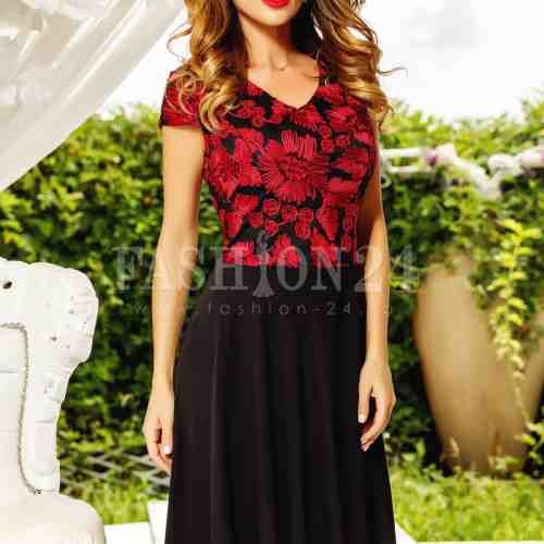 Rochie Amaris negru rosu cu broderie
