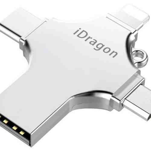 Stick USB-C iUni iDragon 4 in 1 Lightning, MicroUSB, Type-C si USB 3.0 pentru Smartphone iOS si Android 64GB