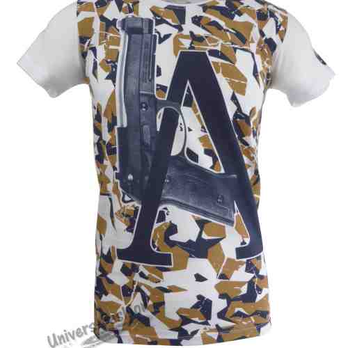 Tricou bărbat - multicolor cu imprimeu LA" în faţă și la spate și ecuson "LA" pe mâneca stânga"