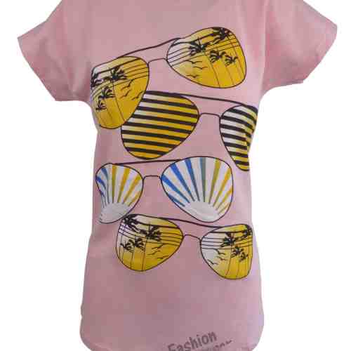Tricou damă - roz imprimat cu ochelari de soare