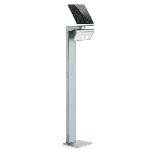 XSolar GL-S LED Lampa Solara cu senzor de miscare, Steinel, stalp de gradina cu picior, senzor infrarosu 140 grade, 5m, lumina veghe, IP44/III (Argintiu)