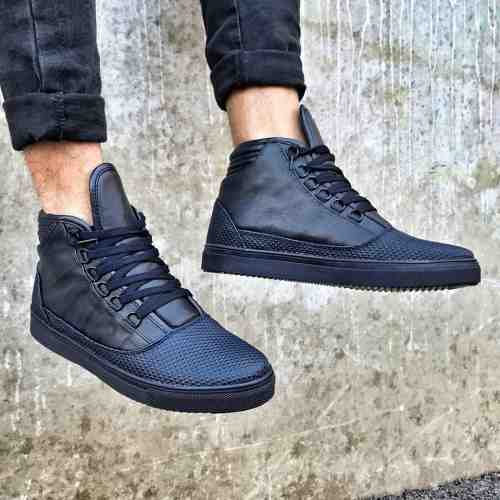 Adidasi pentru barbati, bleumarin, cu siret, design unic, peste glezna - Merv