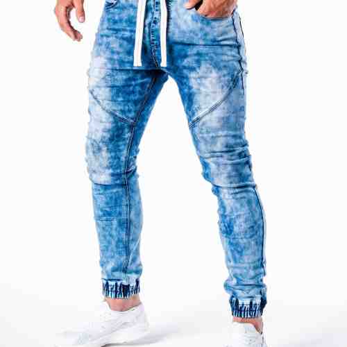 Blugi pentru barbati, albastru deschis cu siret, elastici, slim fit - P174