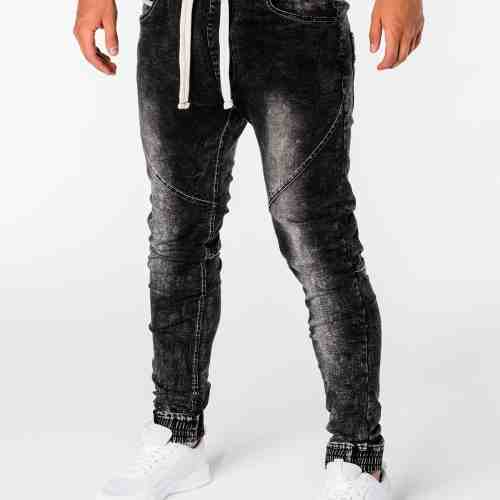Blugi pentru barbati, negri cu siret, elastici, slim fit - P174