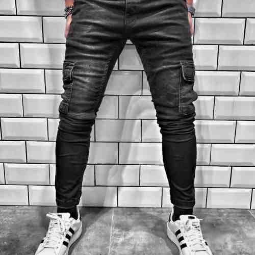 Blugi pentru barbati, negri, slim fit, conici, casual, skinny, buzunare laterale - BR-06