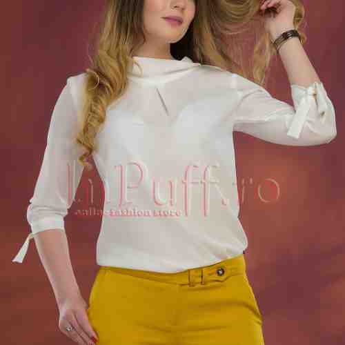 Bluza eleganta alba cu maneci trei sferturi