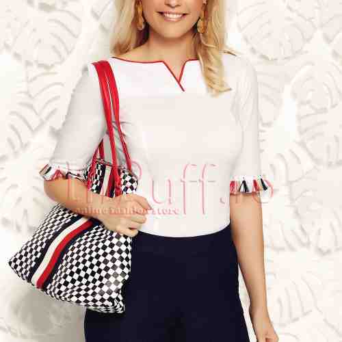 Bluza Fofy alba cu franjuri viu colarati la maneca