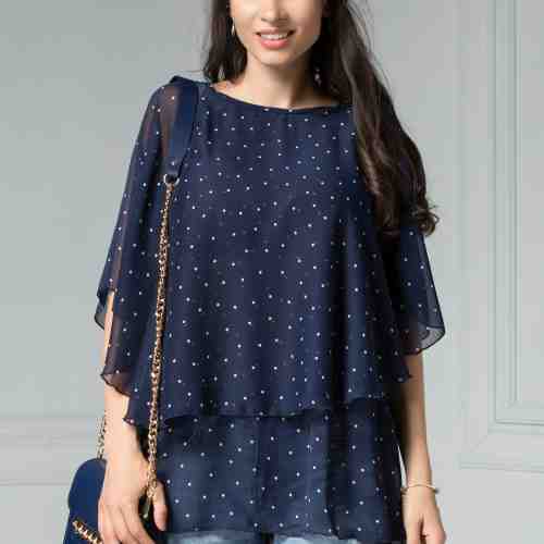 Bluza Tori Bleumarin cu Buline Vaporoasa de Vara