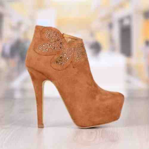 Botine Dama Camel cu Toc Platforma si Strasuri Cod: 2011DL (CULOARE: Camel, MARIME: 37)