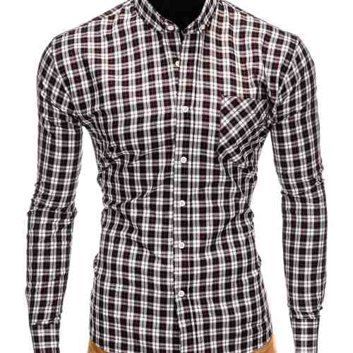 Camasa pentru barbati, negru, cu model, slim fit, casual, buzunar piept, cu guler - k394