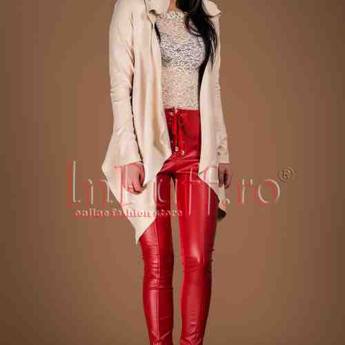 Cardigan Atmosphere imitatie piele intoarsa bej