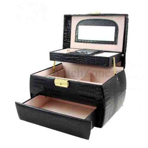 Caseta bijuterii eleganta neagra MARIE piele ecologica WZ1624