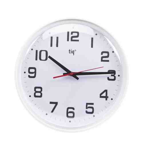 Ceas rotund de perete, D-348mm, cifre arabe, TIQ - rama plastic neagra - dial alb