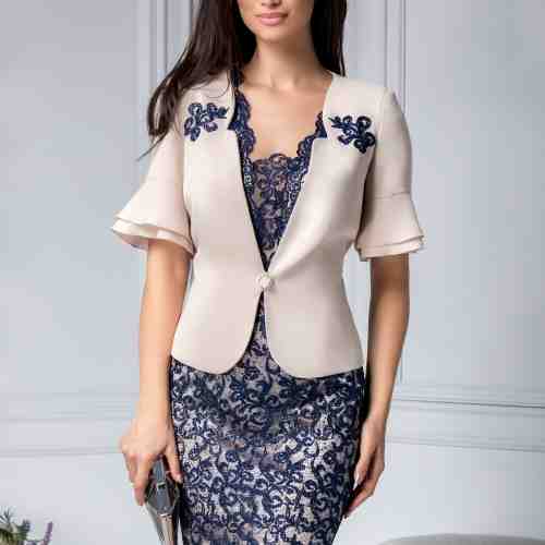 Compleu Desiree de ocazie bej cu dantela bleumarin