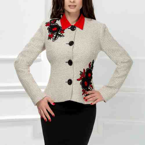 Compleu Meltem bej cu broderie florala rosie