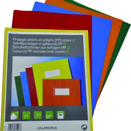 Coperta PP - 120 microni, pentru caiet A5, 5 buc/set, AURORA - transparent color asortate