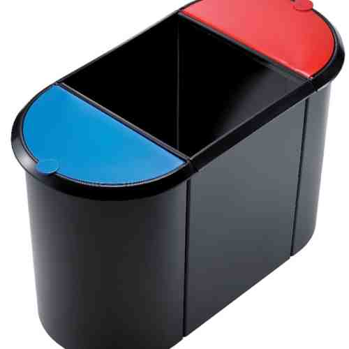 Cos plastic cu 3 separatoare (1x20l si 2x9l), pentru reziduuri, HELIT - negru/rosu/albastru