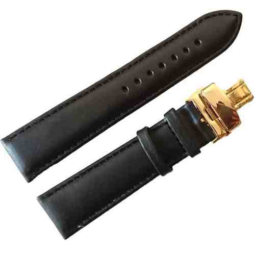 Curea ceas din piele neagra Deployant auriu 18mm - 24mm