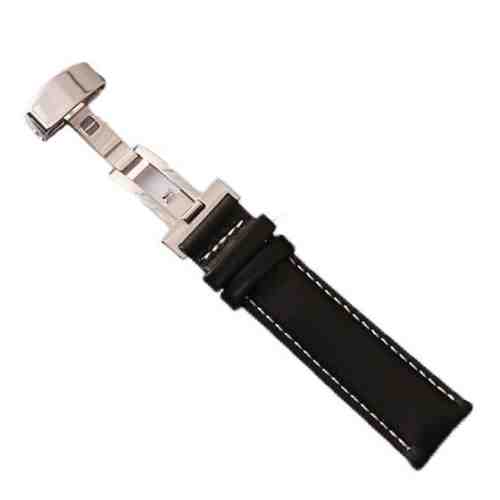 Curea ceas piele neagra+alb DEPLOYANT 12mm 14 mm 16 mm 18 mm 20 mm 22 mm 24 mm