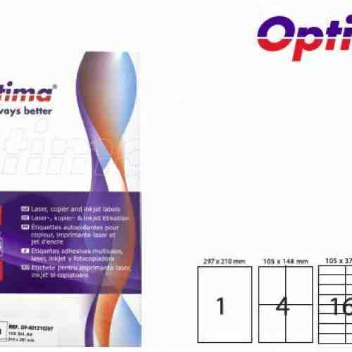 Etichete color autoadezive 24/A4, 70 x 37 mm, 100 coli/top, Optima - albastru