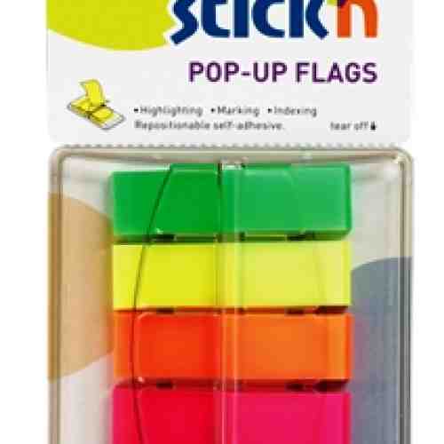 Film index autoadeziv 45 x 12mm, 5 x 40file/set, cu dispenser, Stickn Pop-up - 5 culori neon"