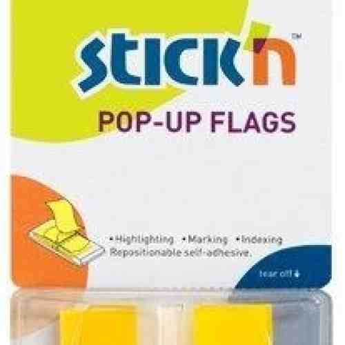 Film index autoadeziv 45 x 25mm, 50 file/set, cu dispenser, Stick"n Pop-up - transparent/galben