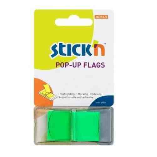 Film index autoadeziv 45 x 25mm, 50 file/set, cu dispenser, Stick"n Pop-up - verde
