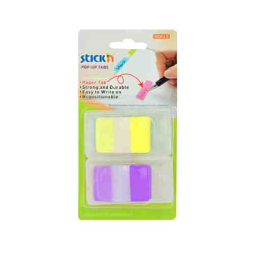 Film index autoadeziv cu tab din hartie, 38 x 24mm, 20 file/set, Stick"n Pop-up - galben/mov