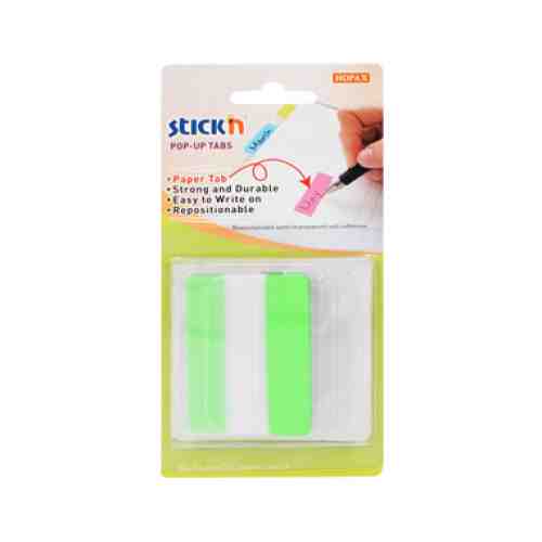 Film index autoadeziv cu tab din hartie, 38 x 50mm, 10 file/set, Stick"n Pop-up - vernil