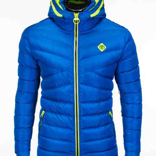 Geaca pentru barbati, albastru, ideal ski, de iarna cu gluga si fermoar, model slim - c208
