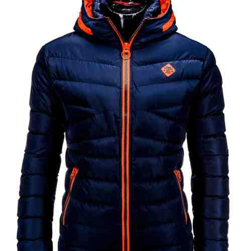Geaca pentru barbati, bleumarin, ideal ski, de iarna cu gluga si fermoar, model slim - c208