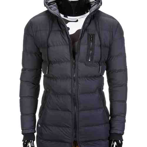 Geaca pentru barbati, de iarna, negru, impermeabila, fermoar, model slim, buzunare laterale - c309