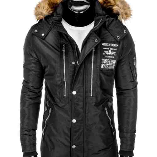 Geaca pentru barbati, de iarna, negru, impermeabila, fermoar, model slim, buzunare laterale - c360