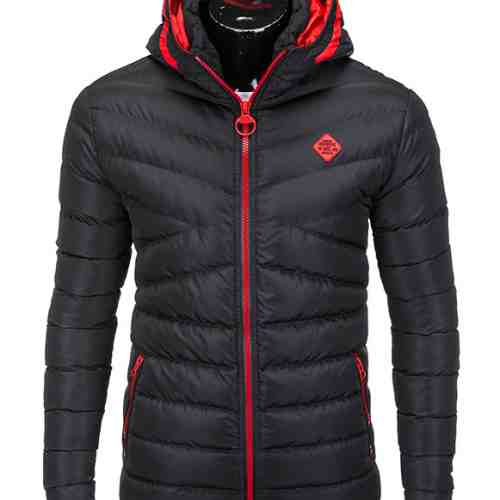 Geaca pentru barbati, negru, ideal ski, de iarna cu gluga si fermoar, model slim - c208