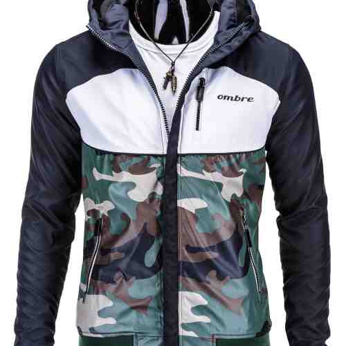 Geaca pentru barbati, verde, stil militar, cu fermoar, matlasata interior, model slim fit - c97