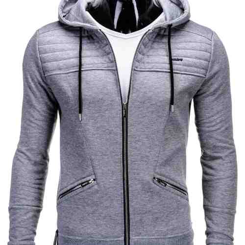Hanorac pentru barbati, gri, cu fermoar si gluga, slim fit, sport - B550