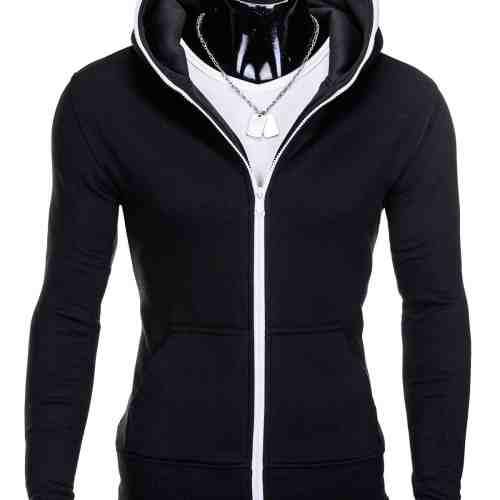 Hanorac pentru barbati, negru, simplu, cu fermoar si gluga, slim fit, sport - B603