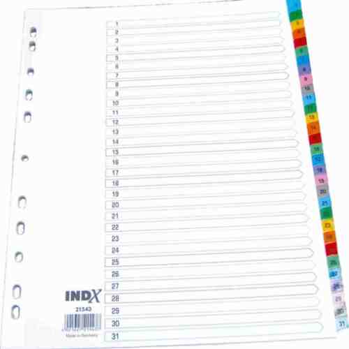 Index carton alb Mylar numeric 1-31, margine PP color, A4, 190g/mp, Optima
