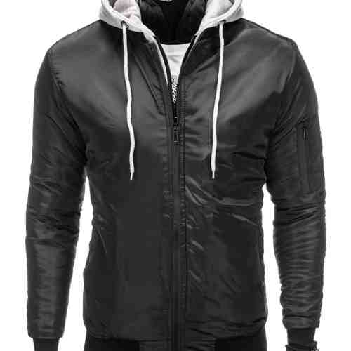 Jacheta pentru barbati din fas, slim fit, pieptar cu gluga detasabile, negru - C197