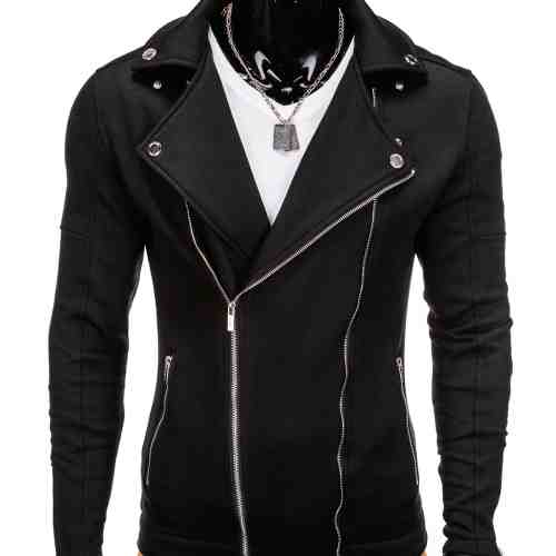 Jacheta pentru barbati, slim fit, inchidere laterala, negru - B699