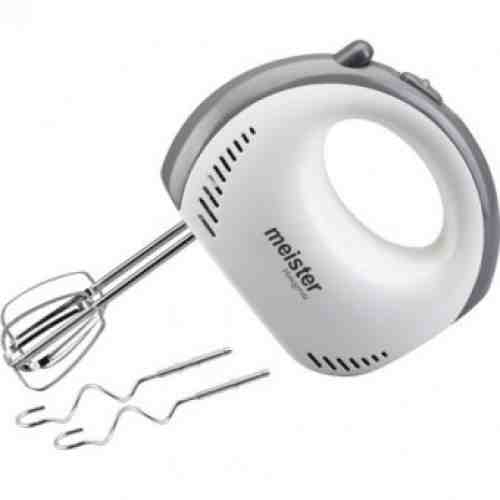 Mixer de mana cu 5 viteze meister Hausgerate, HRH365, Putere 200W, Functie Turbo, Teluri pentru oua si crema si Palete pentru framantarea aluatului, Culoare Alb si Maner Gri