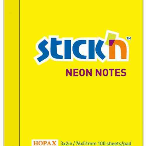 Notes autoadeziv 76 x 51 mm, 100 file, Stick"n - galben neon