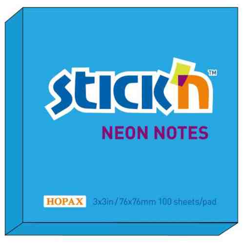 Notes autoadeziv 76 x 76 mm, 100 file, Stick"n - albastru neon