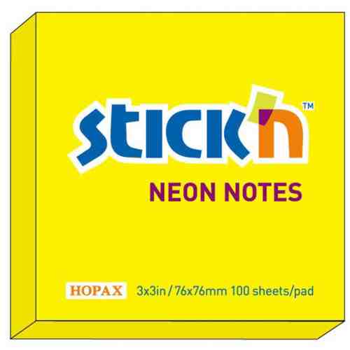 Notes autoadeziv 76 x 76 mm, 100 file, Stick"n - galben neon